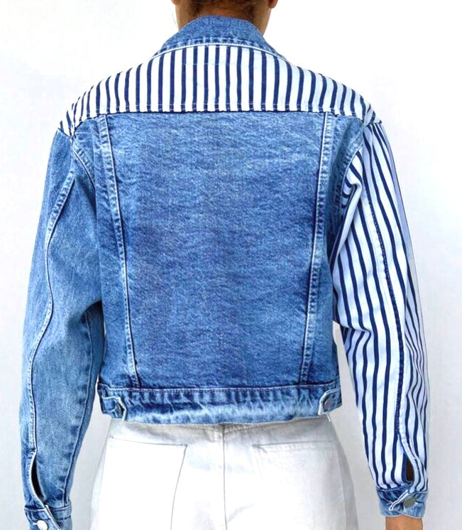 Blouson jean imprimé asymétrique