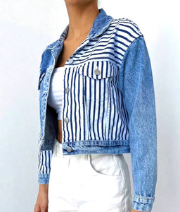 Blouson jean imprimé asymétrique