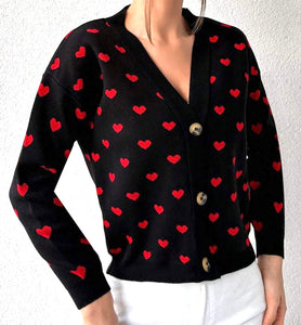 Cardigan noir coeur rouge